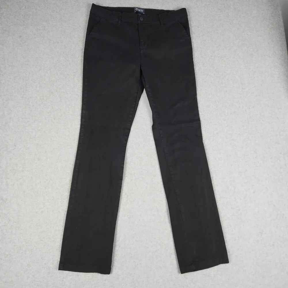 The Children's Place Pants Kids 16 Black Cotton Stretch Comfort Straight Leg